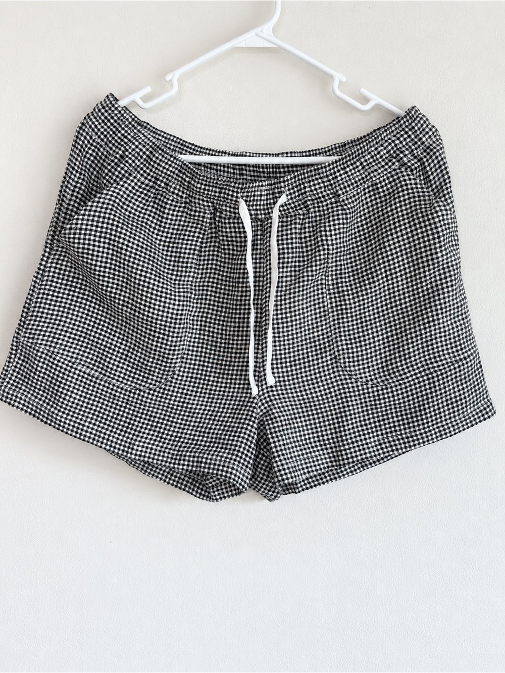 Quince Black & White Gingham High-Waist Drawstring Shorts